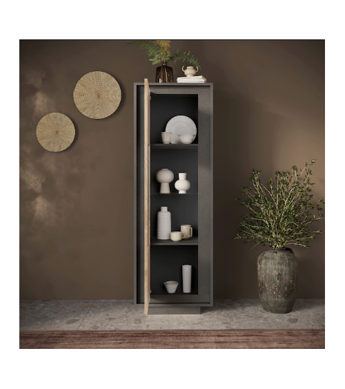Vitrine sky 1 porte – Finition Mercure / Anthracite